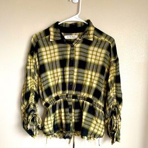 Free People Pacific Plaid Peplum Raw Hem Blouse XS